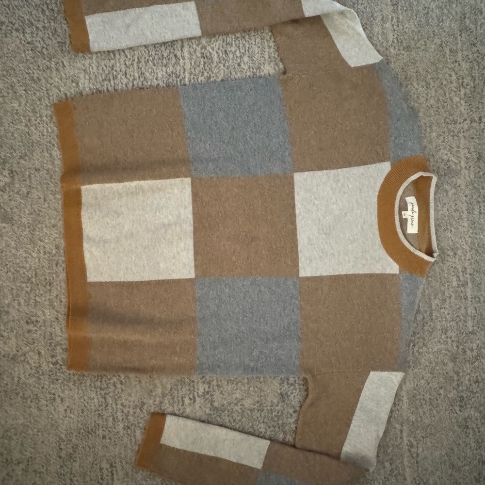 Mustard and Gray Checkered Sweater